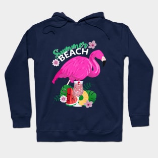 Summer beach with flamingos and drink's Hoodie